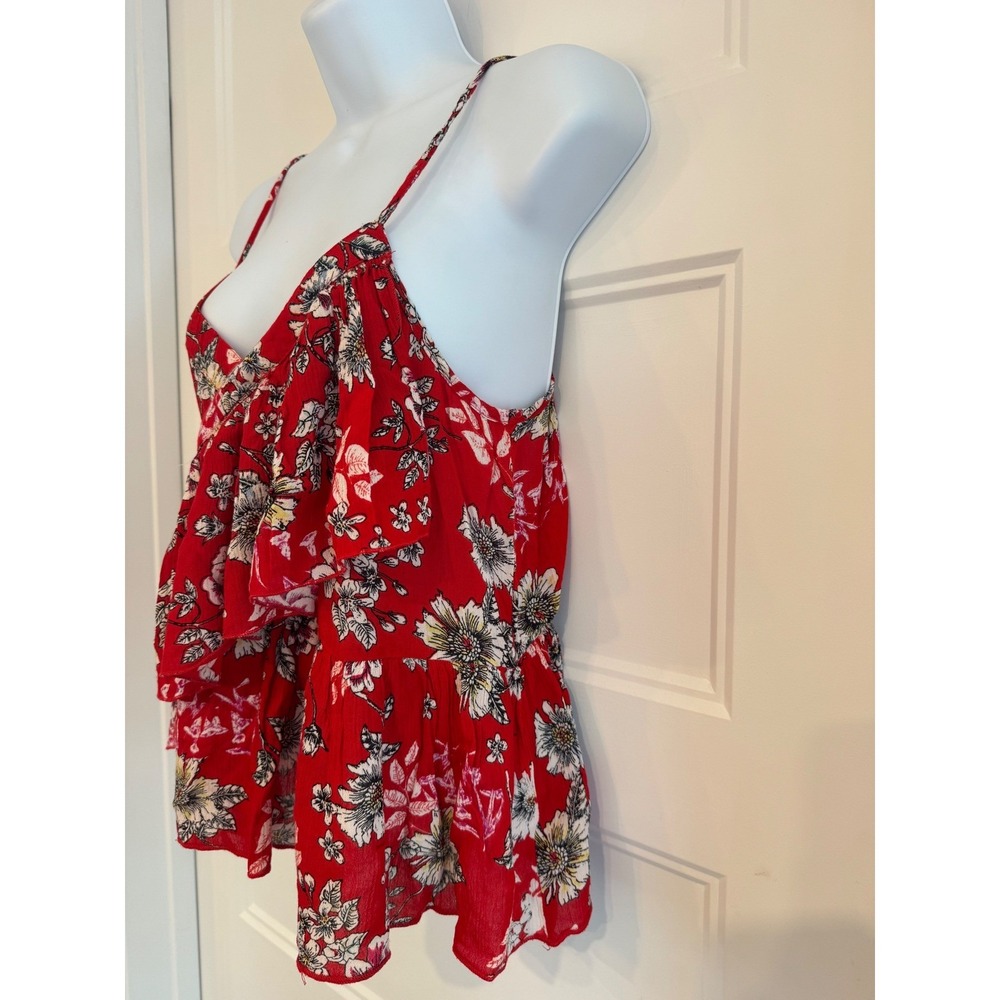 Patrons of Peace Anthropologie Red Floral Ruffle Peplum Cami Top Small - Picture 8 of 8